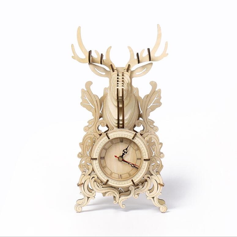 WoodPixl 3D Wooden Desk Clock Puzzle Creative DIY Game Assembly (Deer Head) 138 pieces