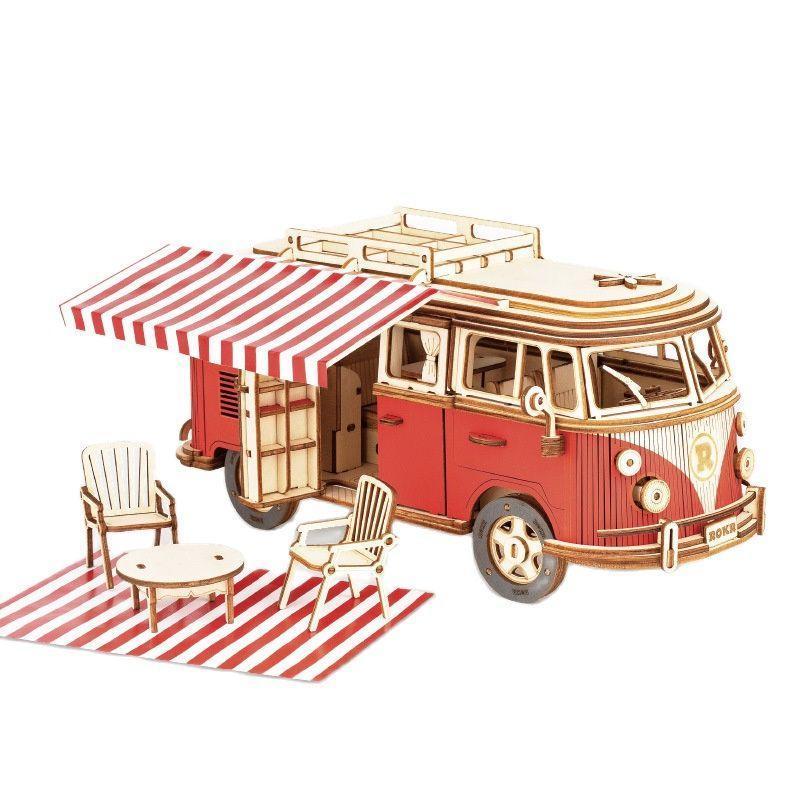 WoodPixl 3D Wooden DIY Autocar Puzzle Creative Game Assembly Toy (Camping Car) 318 pieces