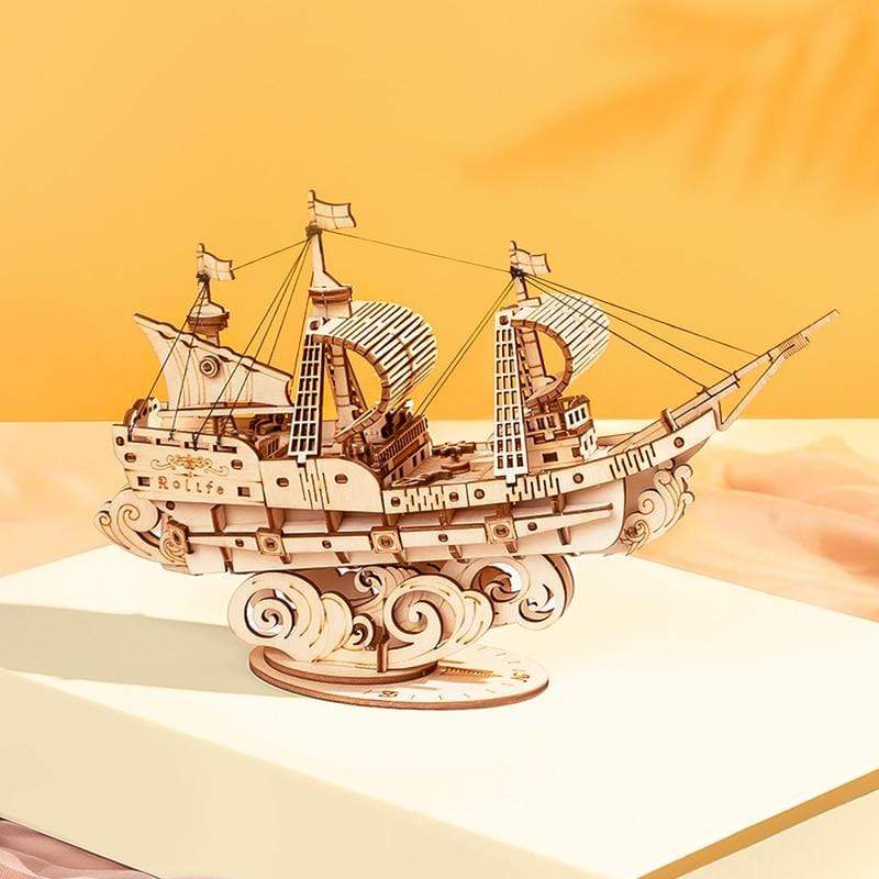 WoodPixl 3D Wooden Puzzle Creative DIY Game Assembly (Sailing Boat) 118 pieces