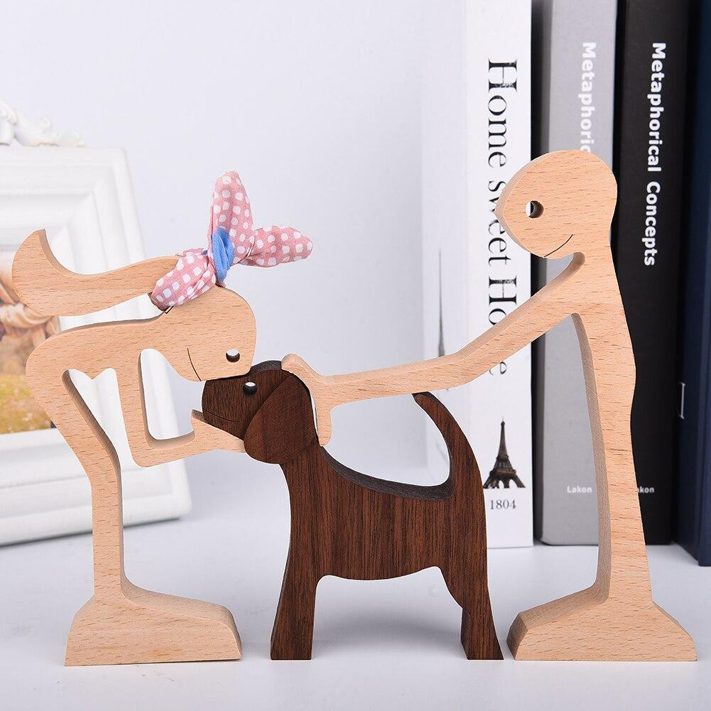 WoodPixl Creative Statue Wooden Carving Sculpture Model (Family Pets)