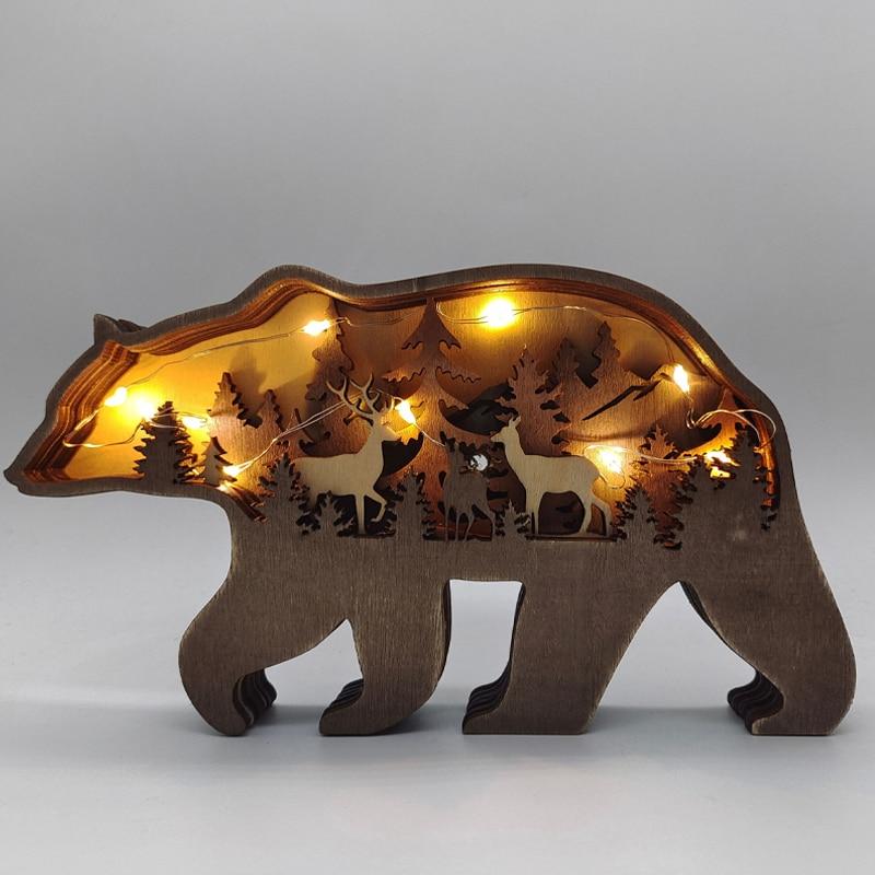 WoodPixl Creative Statue Wooden Carving Sculpture Model With LED (Bear)