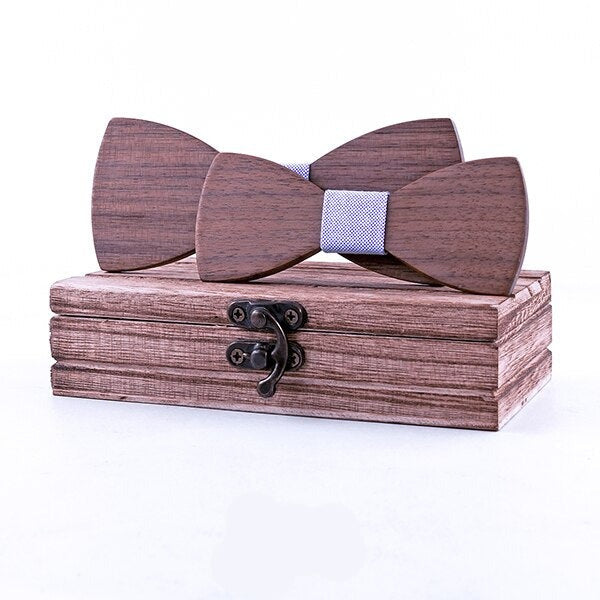 WoodPixl Natural Carving Wooden Bow Ties For Trendsetter Kids and Men Set - Brown Wood Design