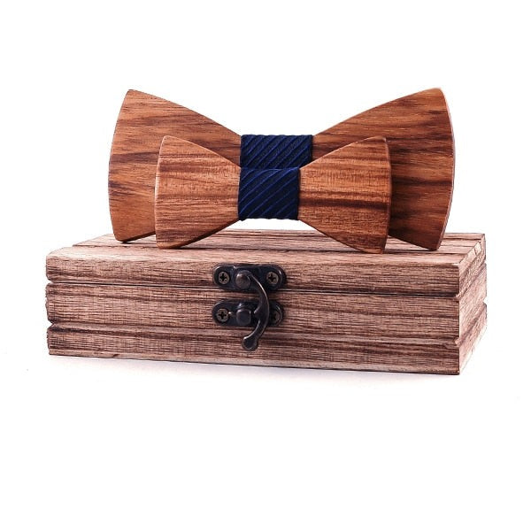 WoodPixl Natural Carving Wooden Bow Ties For Trendsetter Kids and Men Set - Zebra Wood Design