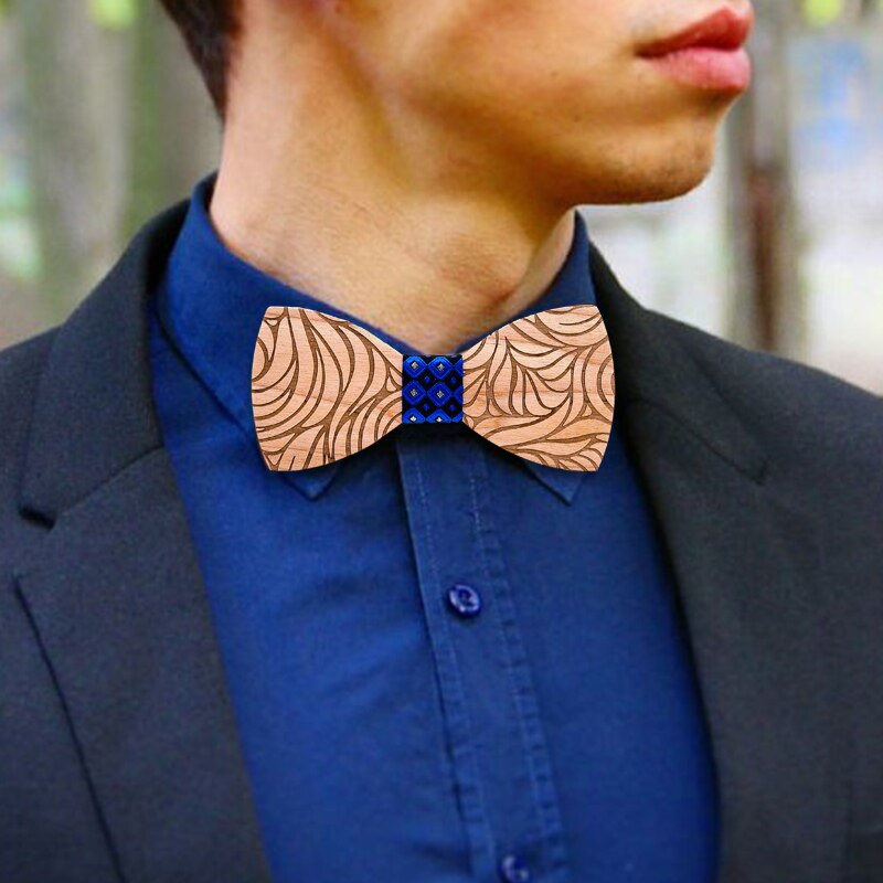 WoodPixl Natural Carving Wooden Bow Ties Handkerchief and Cufflinks For Trendsetter Kids and Men Set - Floral Wood Design