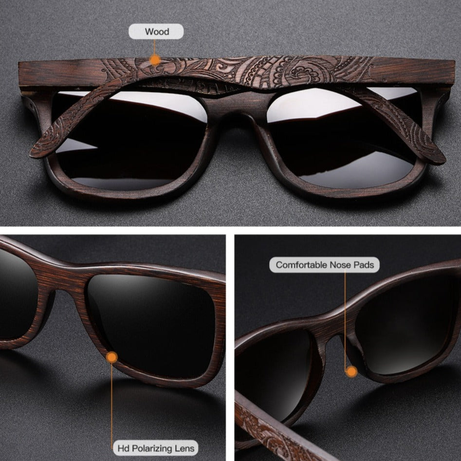 WoodPixl Natural Carving Wooden Sunglasses For Men and Women Fashionnable Polarized Lens Sun Glasses - Brown Wood Frame