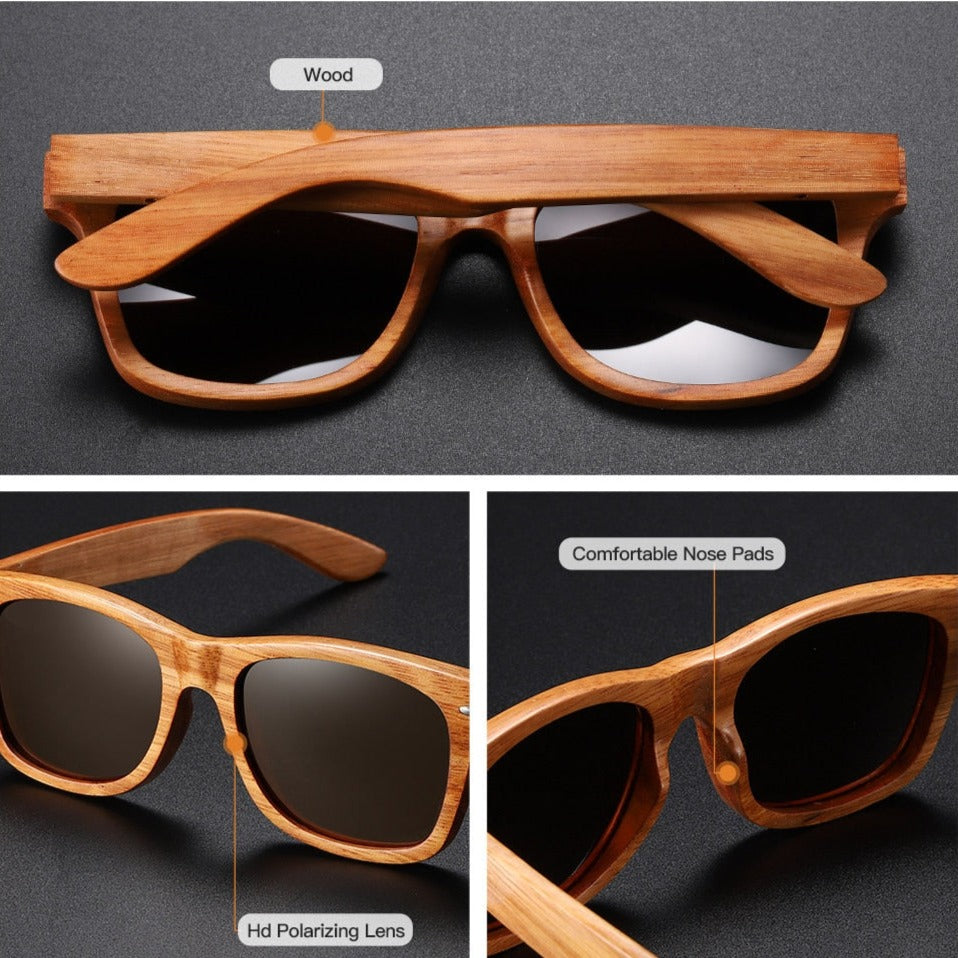 WoodPixl Natural Carving Wooden Sunglasses For Men and Women Fashionnable Polarized Lens Sun Glasses - Maroon Wood Frame