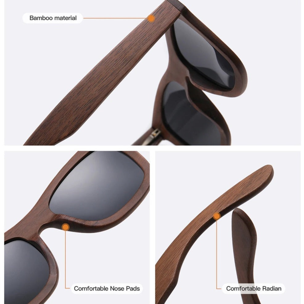 WoodPixl Natural Carving Wooden Sunglasses Men and Women Luxury Fashionnable Polarized Lens Sun Glasses - Brown Wood Frame