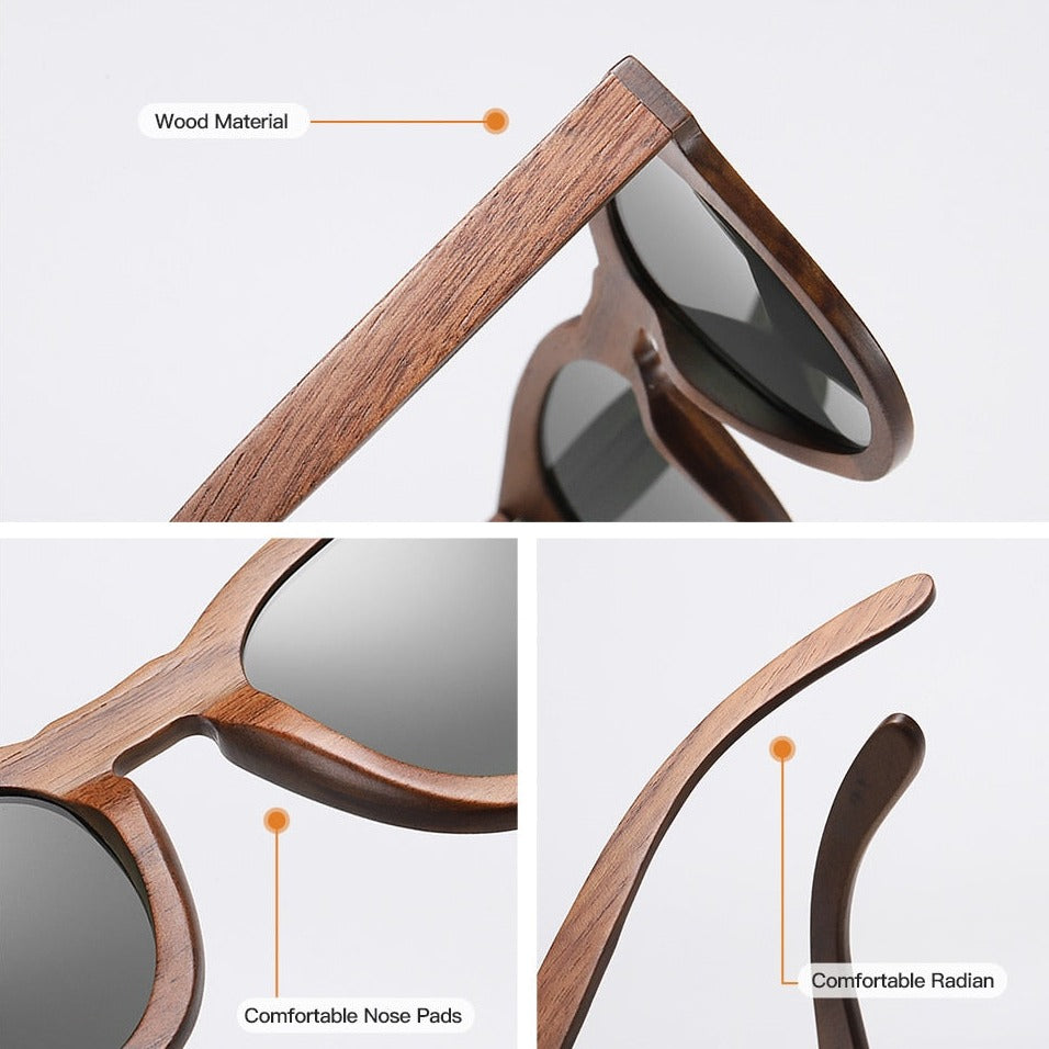 WoodPixl Natural Carving Wooden Sunglasses Women Luxury Fashionnable Polarized Lens Sun Glasses - Brown Wood Frame