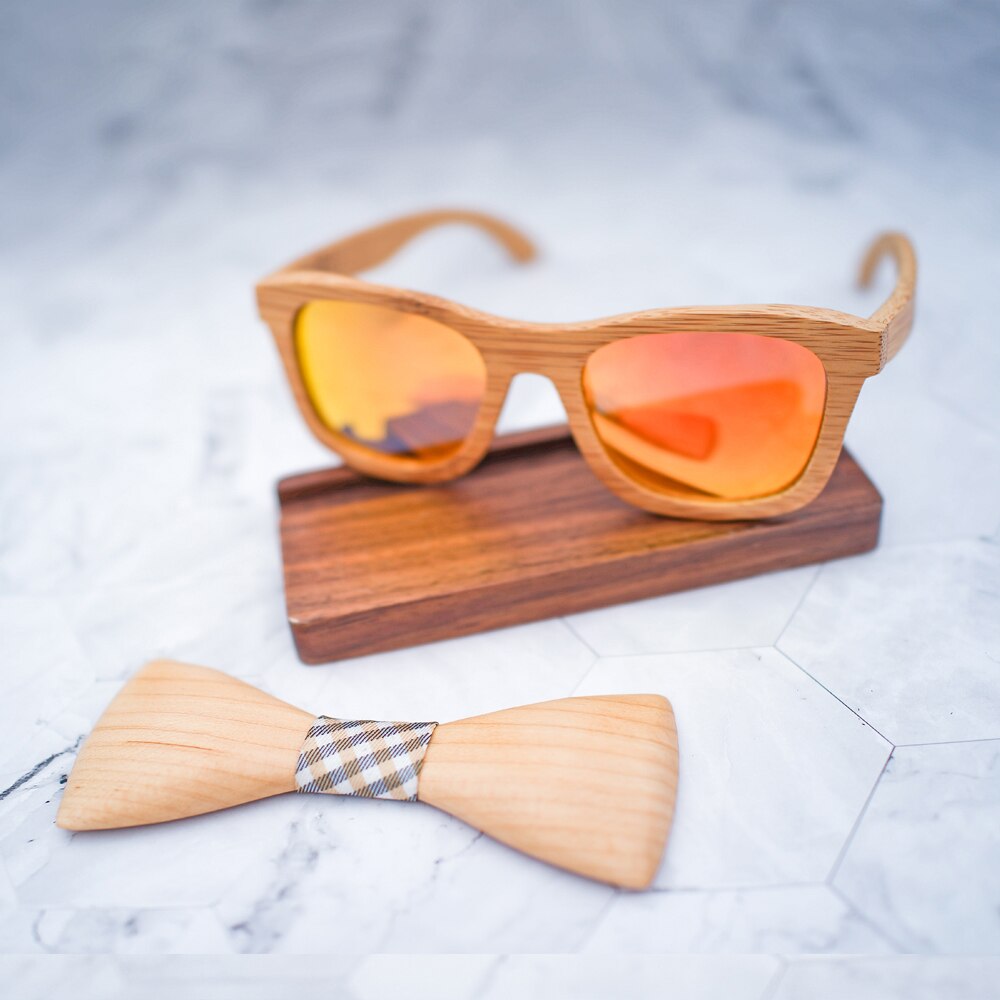 WoodPixl Natural Wooden Bow Tie Set For Men or Women Fashionnable Polarized Lens Sunglasses Set 2