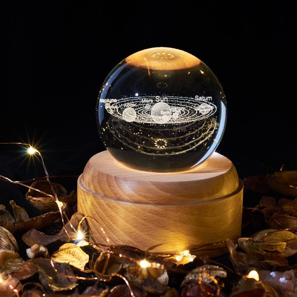 WoodPixl Rotating Lullaby Wooden Music Box with Crystal Ball and LED Light Projection (Milky Way)