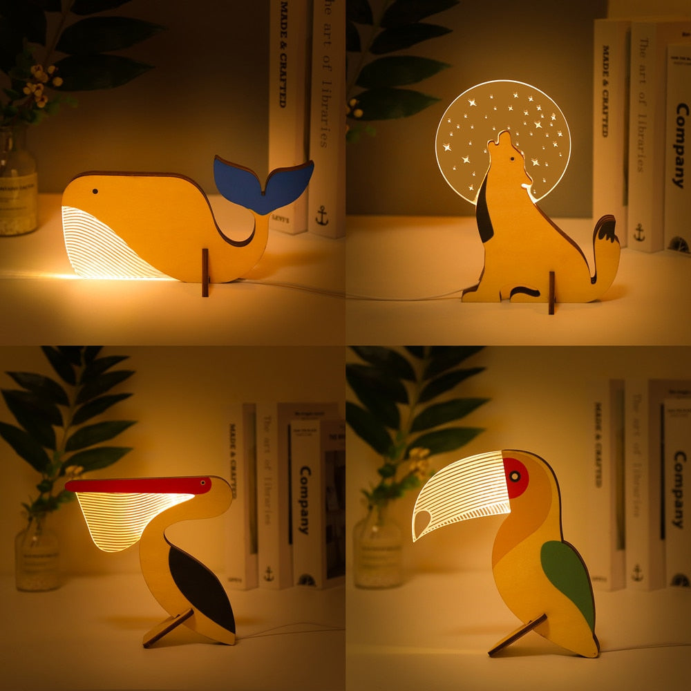 WoodPixl Wooden LED Lamp Cute Animal Shape Nightlight With Acrylic LED World's Animals