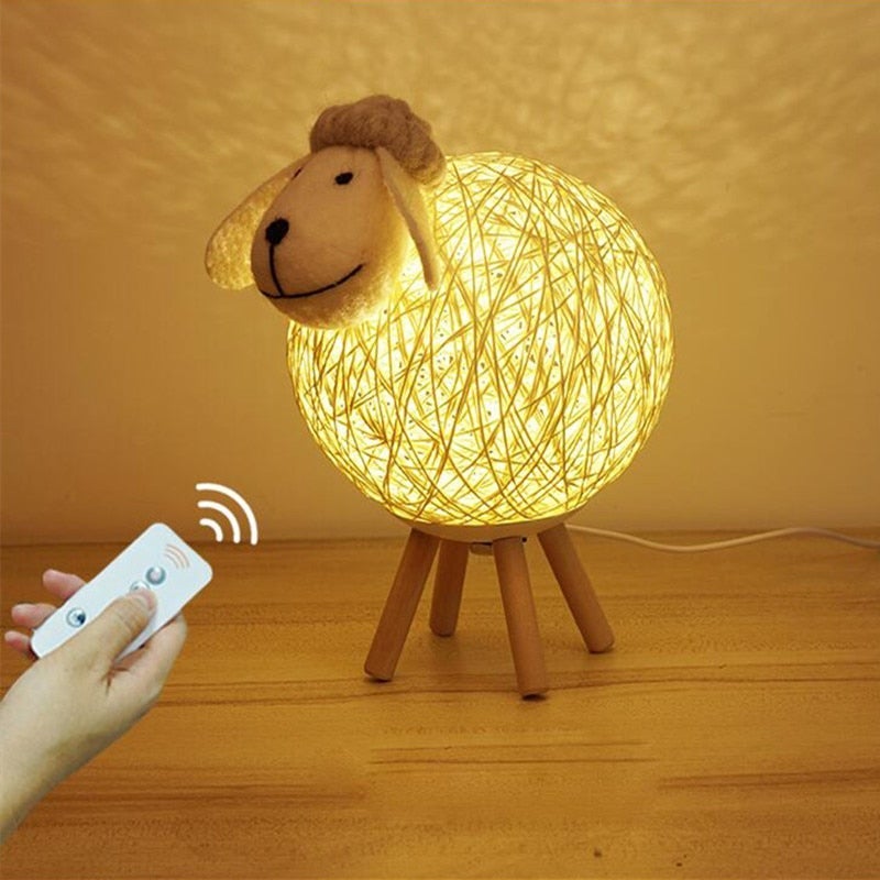 WoodPixl Wooden LED Lamp Cute Sheep Shape Nightlight Beige Woven | Pink - Gray (Size L)