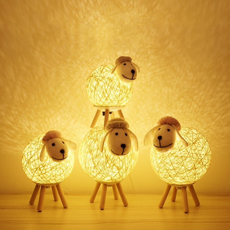 WoodPixl Wooden LED Lamp Cute Sheep Shape Nightlight Beige Woven | Pink - Gray (Size L)