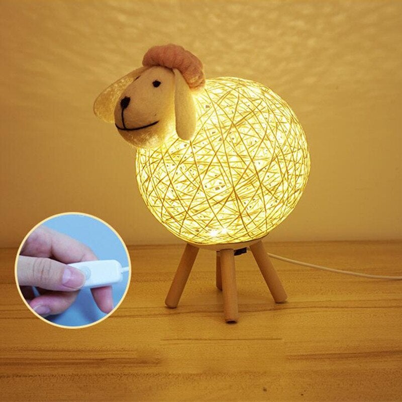 WoodPixl Wooden LED Lamp Cute Sheep Shape Nightlight Beige Woven | Pink - Gray (Size M)